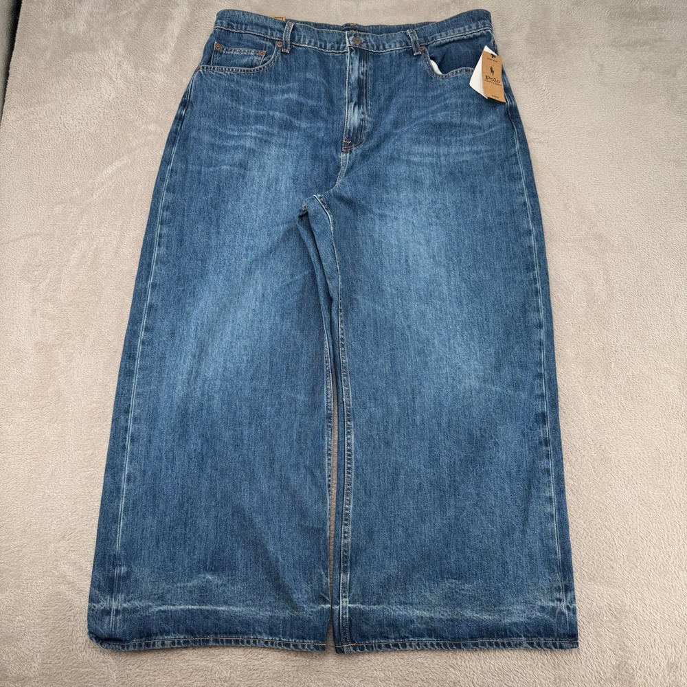 NWT Polo Ralph Lauren Wide Leg Crop Jeans Womens 34 Blue Denim High Rise Baggy‎